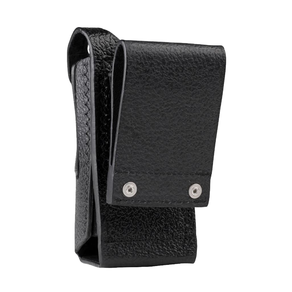 Back view of the Motorola Accessory PMLN5868 Hard Leather Carry Case. This hard leather case with 2.5-inch swivel belt loop is designed for use with the XPR 3300 non-dispay radio.-Radio Depot