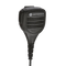 Front view of the Motorola PMMN4013 Remote Speaker Microphone (RSM). This unit is intrinsically safe (UL approved) with an integrated audio jack in the microphone head and a swivel clothing clip.