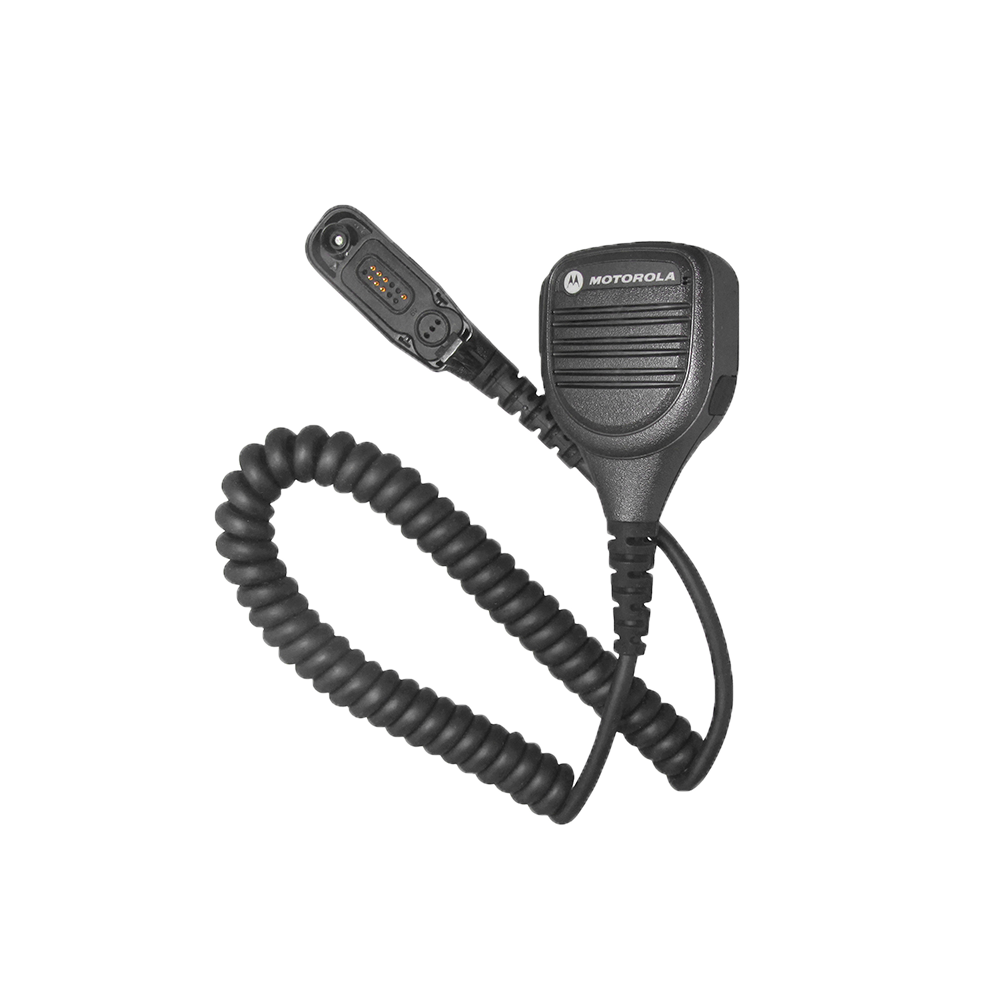 Full kit view of the Motorola PMMN4024 Remote Speacker Microphone (RSM).