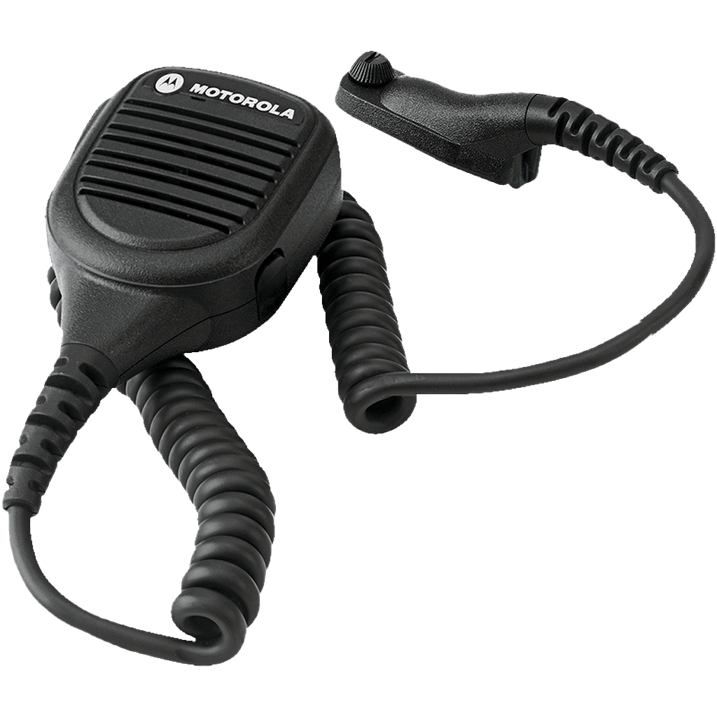 Full kit view of the Motorola PMMN4050 IMPRES Noise Cancelling Remote Speaker Microphone (RSM). This unit features a 3.5mm Earjack and is FM / UL Approved.