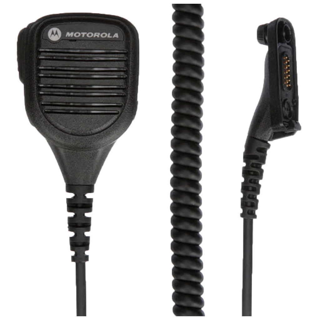 Kit component view of the Motorola PMMN4050 IMPRES Noise Cancelling Remote Speaker Microphone (RSM). This unit features a 3.5mm Earjack and is FM / UL Approved.