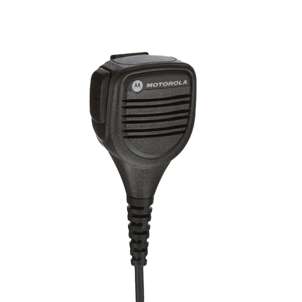 Front view of the Motorola PMMN4075 Compact Remote Speaker Microphone (RSM). This unit is submersible with an IP57 rating and is UL Approved (intrinsically safe).