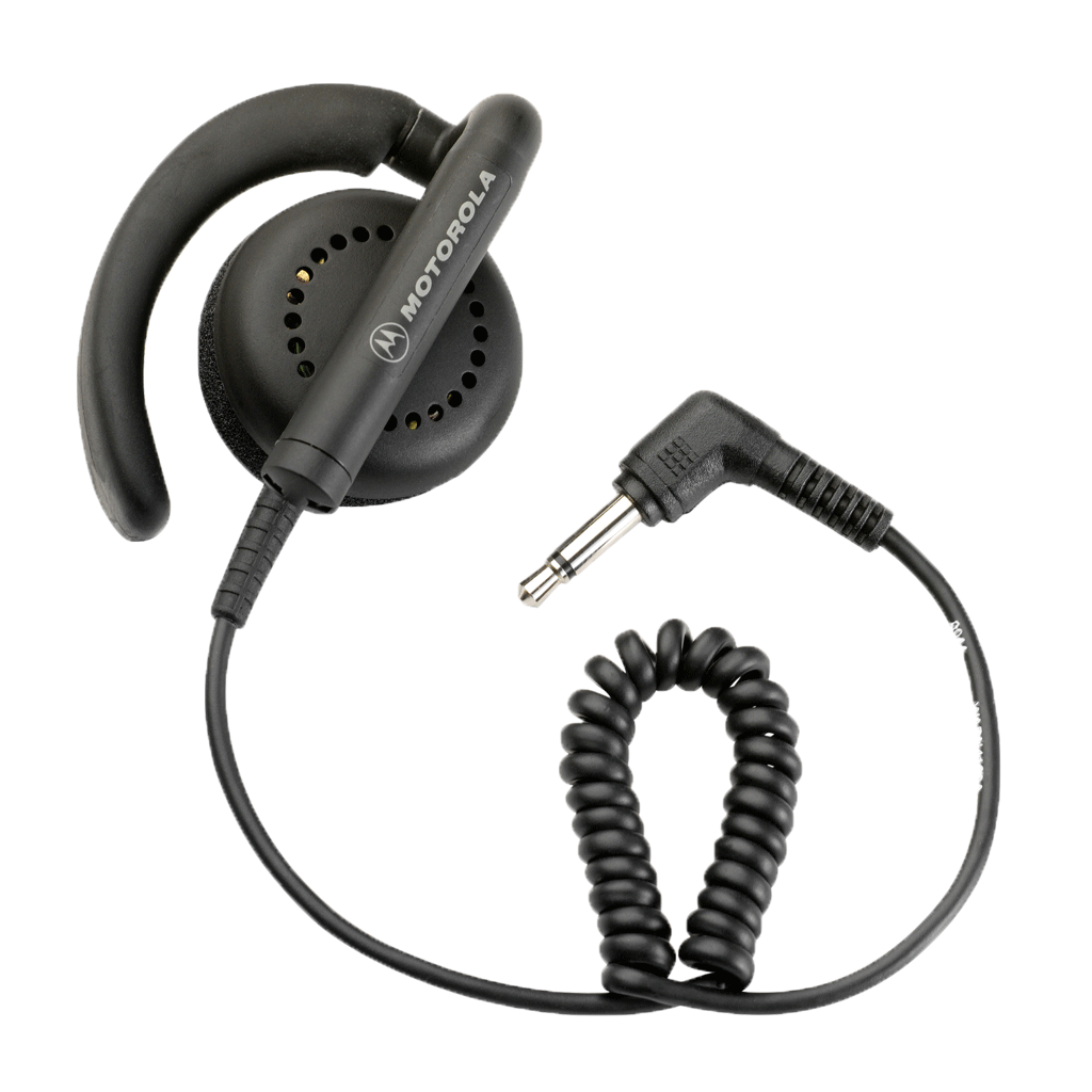 Full kit view of the Motorola WADN4190 Receive Only Flexible Earpiece with 3.5mm plug.
