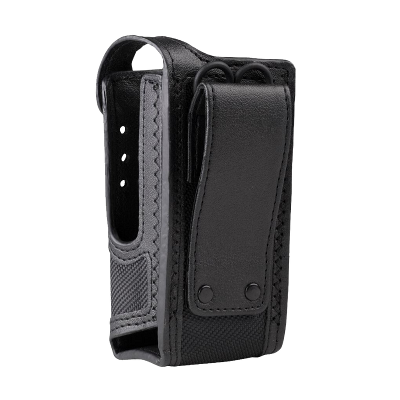 Back view of the Motorola Accessory PMLN5870 Nylon Carry Case. This nylon carrying case with three-inch fixed belt loop is designed for use with the XPR 3300 non-display radio. Belt loop and nylon cases feature D rings that allow the cases to be attached to a carrying strap.-Radio Depot