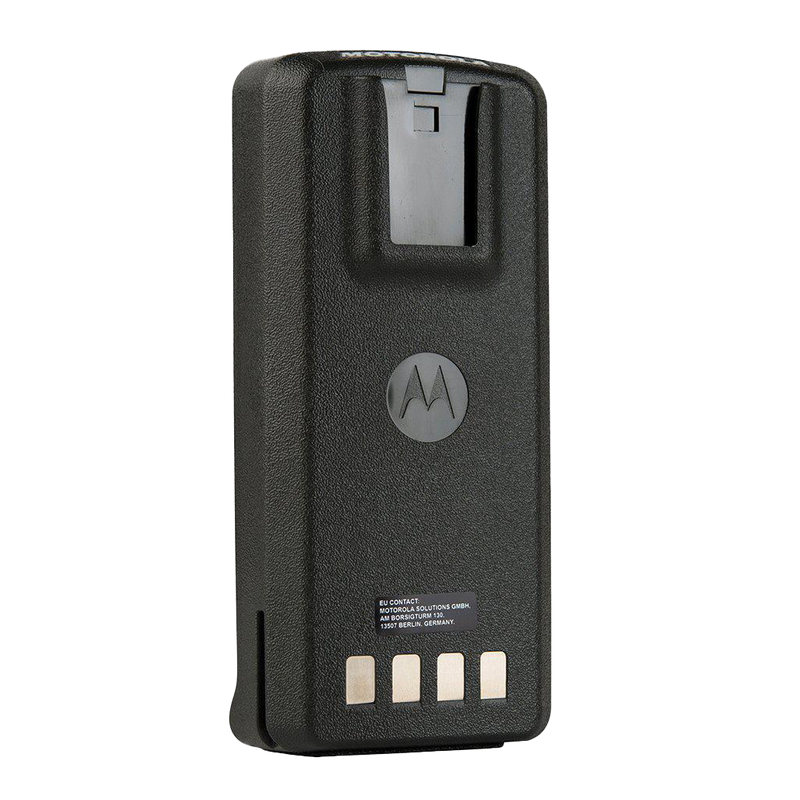 Back view of the Motorola-Accessory-PMNN4080 Li-ion, 2150 mAh High Capacity 7.4V Battery for CP185 Series Radios.