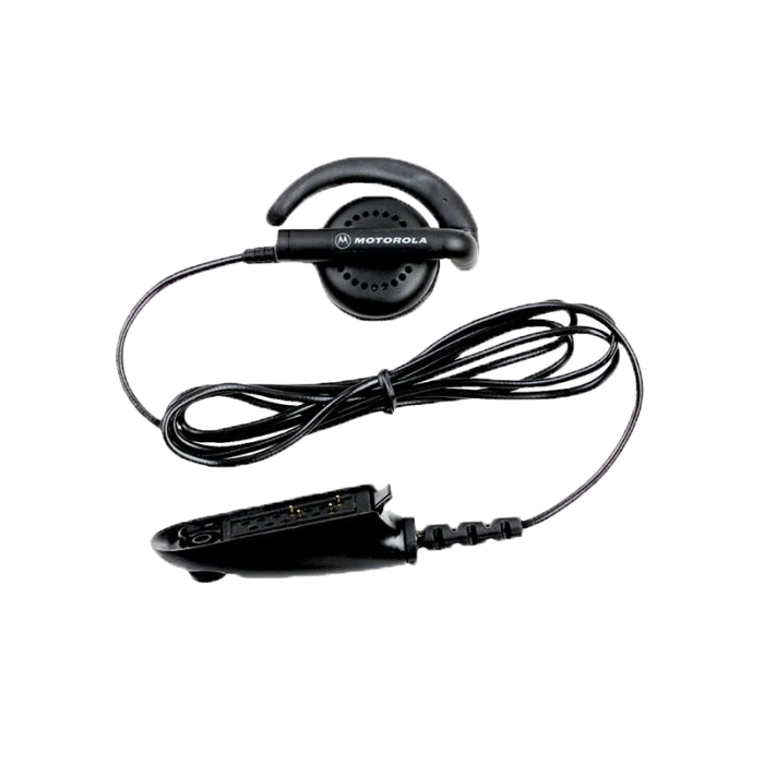Full kit view of the Motorola BDN6719 One-Wire Receive Only Flexible Earpiece. This unit is only compatible with the Motorola NNTN8383 Remote Speaker Microphone.