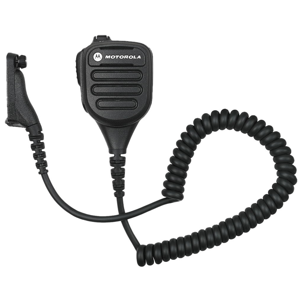 Full Kit view of the Motorola NNTN8382 IMPRES Industrial Noise Cancelling Remote Speaker Microphone (RSM). This unit is submersible with an IP57 rating and is UL approved (intrinsically safe).