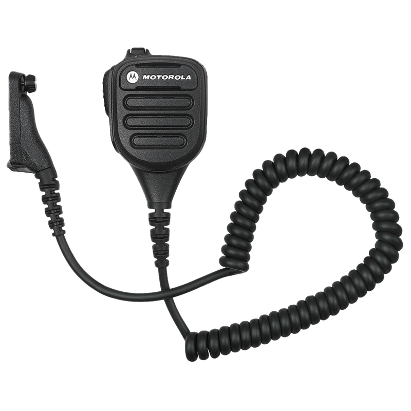 Full Kit view of the Motorola NNTN8382 IMPRES Industrial Noise Cancelling Remote Speaker Microphone (RSM). This unit is submersible with an IP57 rating and is UL approved (intrinsically safe).