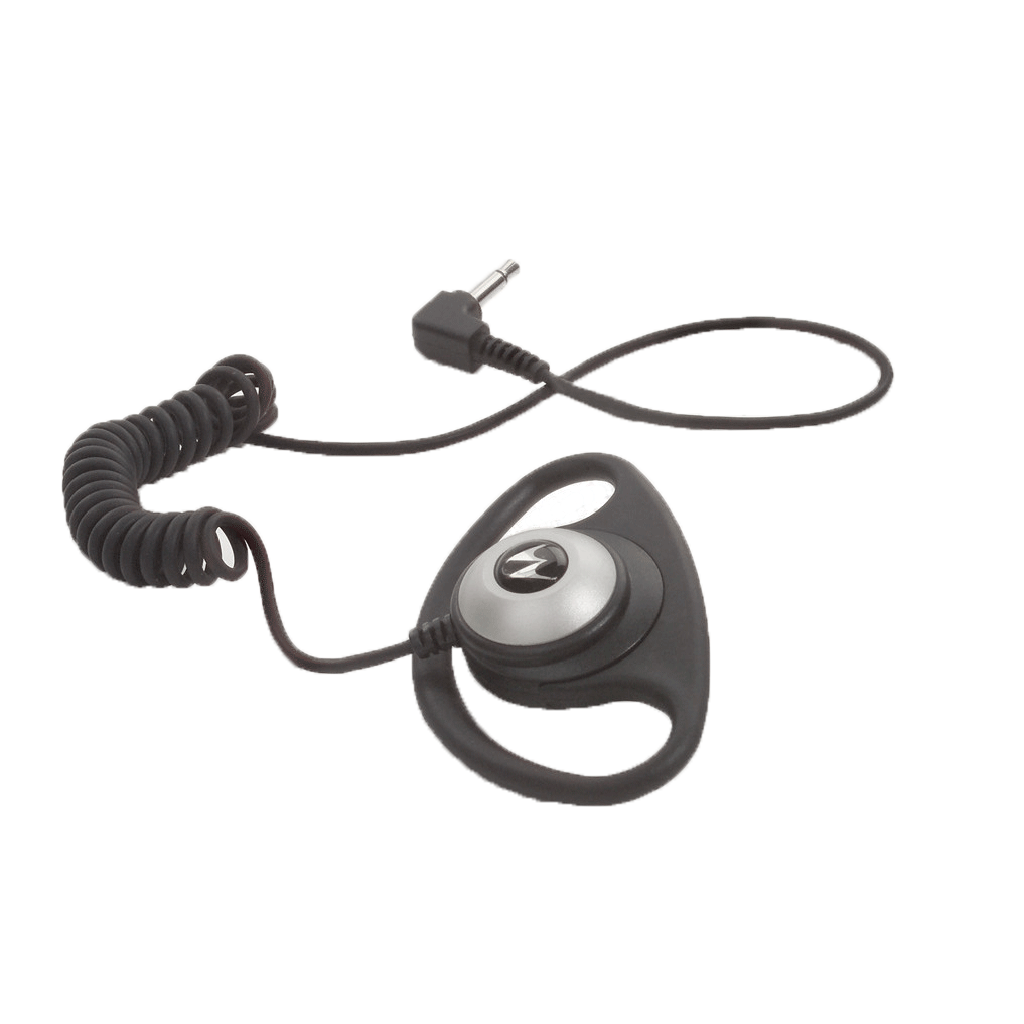 Full kit view of the Motorola PMLN4620 D-Shell Receive Only Earpiece. This earpiece has a 3.5mm plug and is FM / UL Approved.