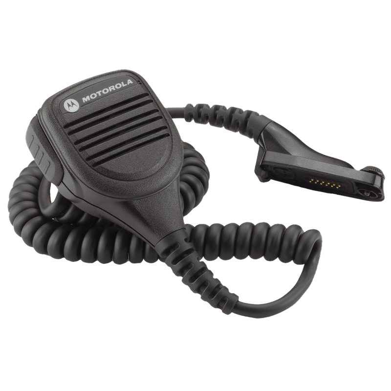 Full kit view of the Motorola PMMN4025 IMPRES Remote Speaker Microphone (RSM) with 3.5mm audio jack - FM / UL Approved.