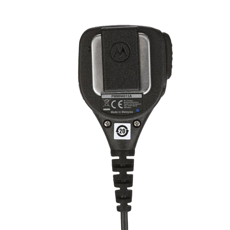 Back view of the water-resistant and intrinsically safe Motorola PMMN4029 Remote Speaker Microphone (RSM).