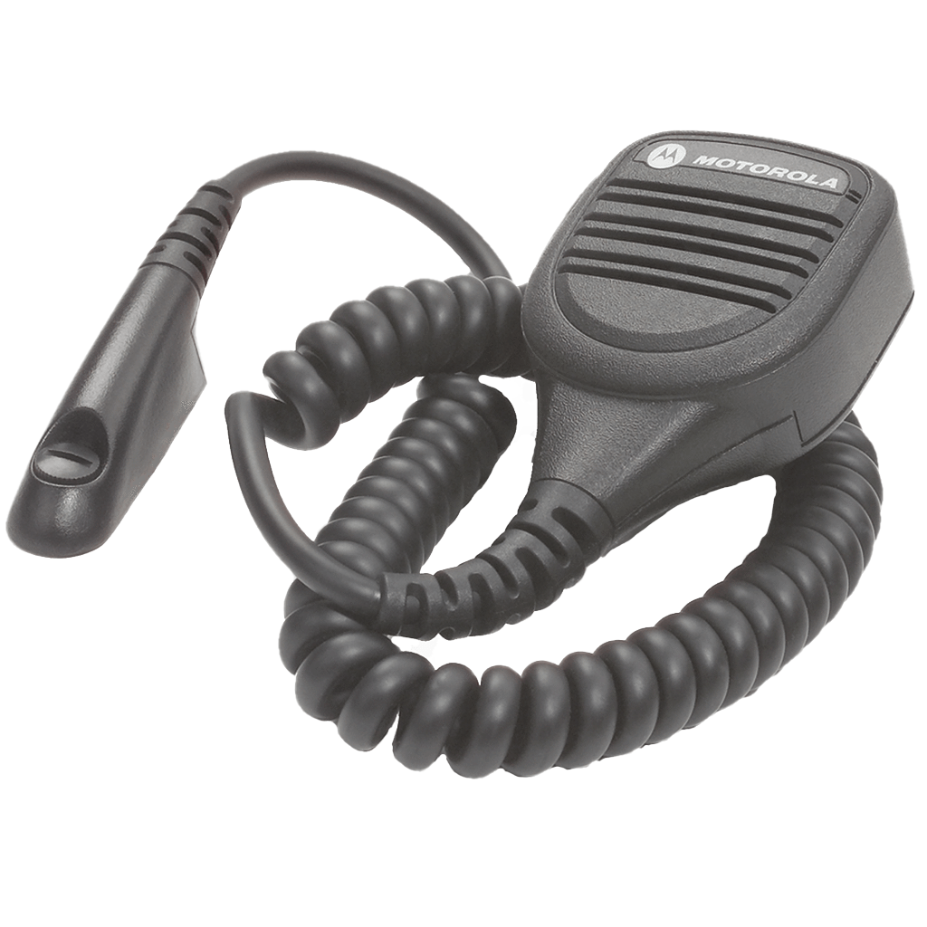 Full kit view of the Motorola PMMN4040 Remote Speaker Microphone (RSM). This unit is submersible with an IP57 rating and is FM / UL Approved.