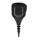 Back view of the Motorola PMMN4071 IMPRES Large Remote Speaker Microphone (RSM). This unit features noise cancelling technology, a 3.5mm audio jack, and is UL Approved.