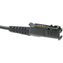 Radio connector view of the Motorola PMMN4071 IMPRES Large Remote Speaker Microphone (RSM). This unit features noise cancelling technology, a 3.5mm audio jack, and is UL Approved.