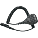 Full kit view of the Motorola PMMN4071 IMPRES Large Remote Speaker Microphone (RSM). This unit features noise cancelling technology, a 3.5mm audio jack, and is UL Approved.