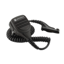 Full kit view of the Motorola PMMN4071 IMPRES Large Remote Speaker Microphone (RSM). This unit features noise cancelling technology, a 3.5mm audio jack, and is UL Approved.