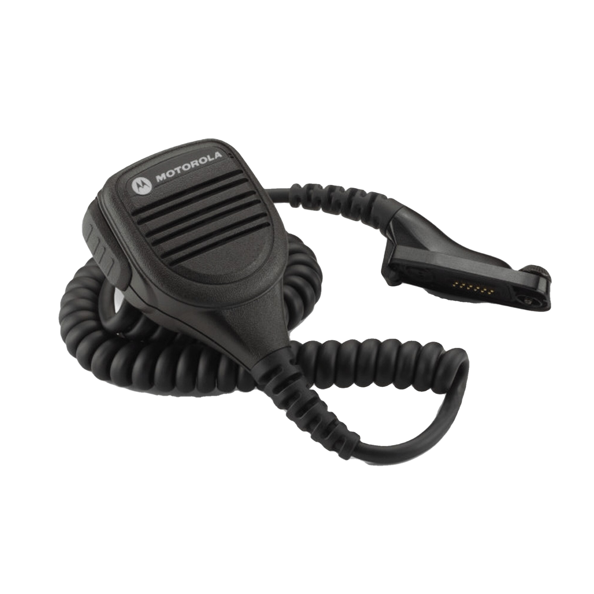 Full kit view of the Motorola PMMN4073 IMPRES Compact Remote Speaker Microphone (RSM). This unit features a 3.5mm audio jack and is UL Approved (intrinsically safe).