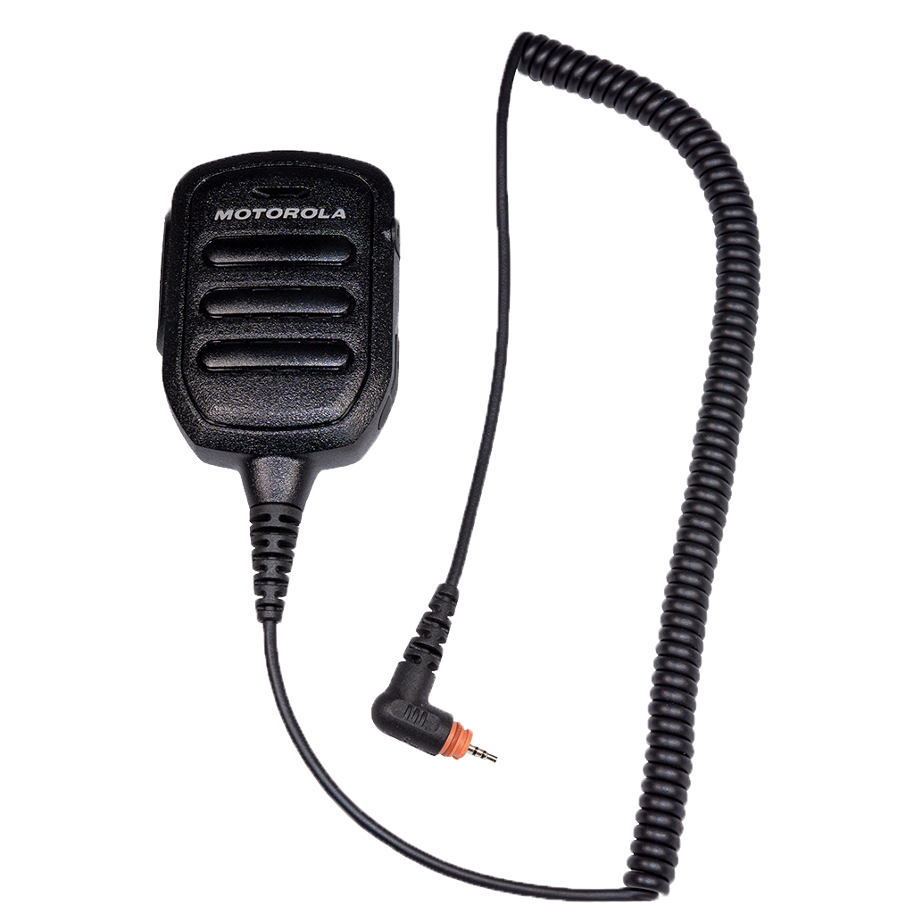 Full kit view of the Motorola PMMN4125 Remote Speaker Microphone (RSM).